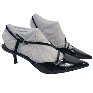 Marc Fisher Black Patent Leather Pointed-Toe Kitten Heels Adjustable Straps 8.5